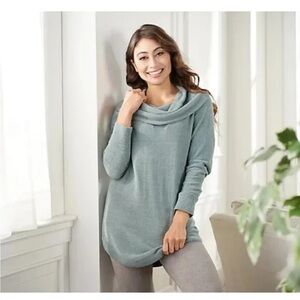 Barefoot Dreams Cozychic Ultra Lite Coastal Cowl Neck Tunic Faded Jade Sz S
